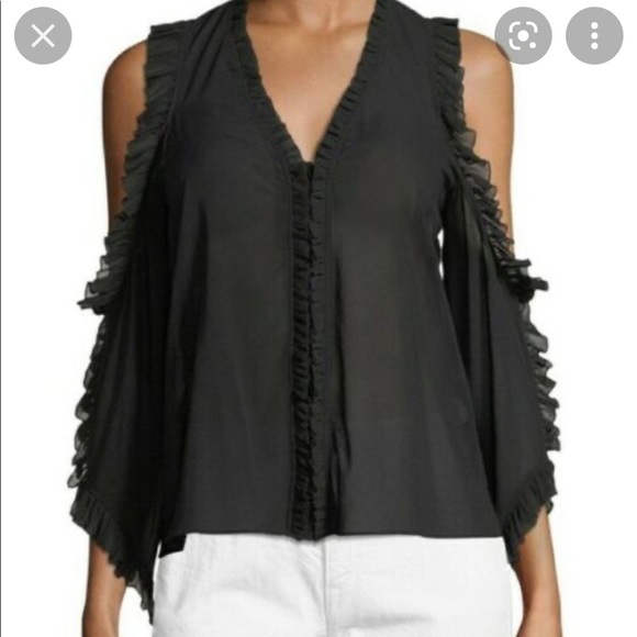 Alice + Olivia Tops - Alice + Olivia Black Claudette Ruffle Blouse